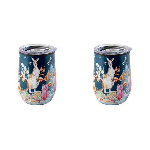 2PK Australian Flora Kangaroo 360ml S/S Insulated Tumbler Double Walled