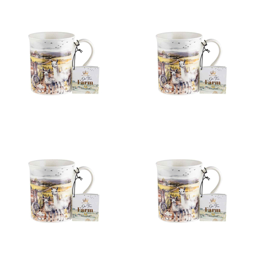 4PK On The Farm Llama New Bone China 360ml Coffee Mug Drinkware