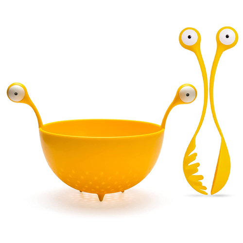 Ototo Spaghetti 22cm Monster Pasta Colander & 2pc Pasta Colander Servers Yellow