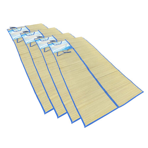 4PK Ozocean Folded Straw Beach Mat Outdoor Camping 180x70cm Blue