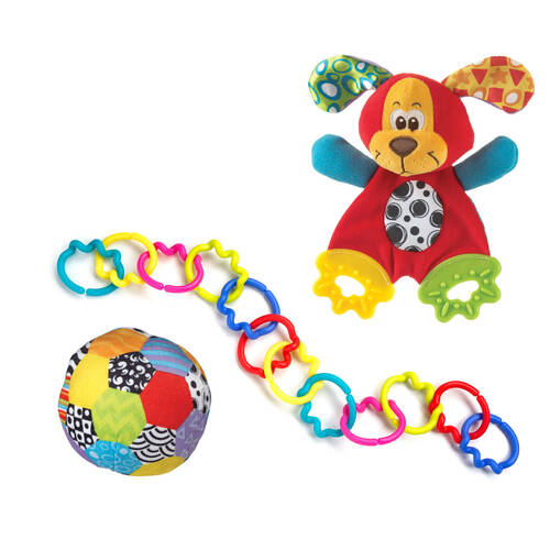 3pc Playgro Baby/Kids Super Links/Mini Soccer Ball/Teething Blankie Toys 3m+