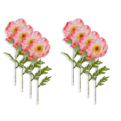 8PK Belle Poppy Stem 68cm Fabric/Plastic Artificial Flower - Pink