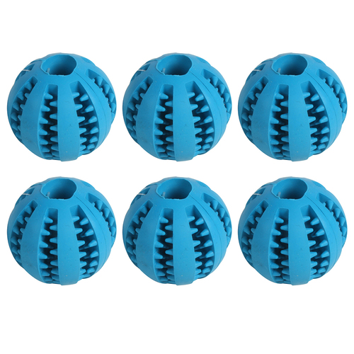 6PK Pro Pet Max Hide Treats Chew Rubber Ball Toy Blue 5.3cm