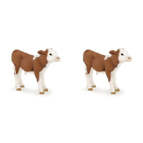 2PK Papo France Simmental Calf Figurine Collectible Kids Toy Brown