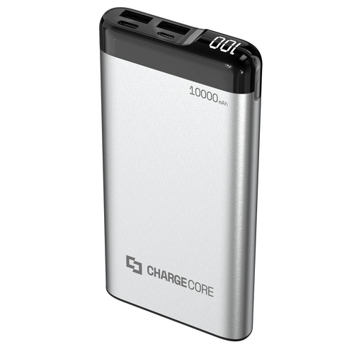 Chargecore 10000mAh Power Bank MicroUSB/Type C Portable Charger - Silver