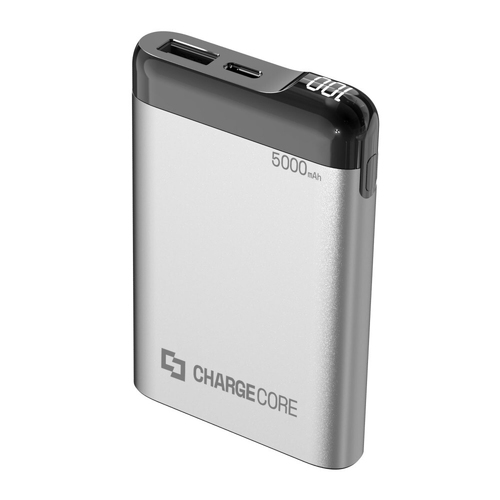 Chargecore Laser 5000mAh Power Bank with LED display Silver