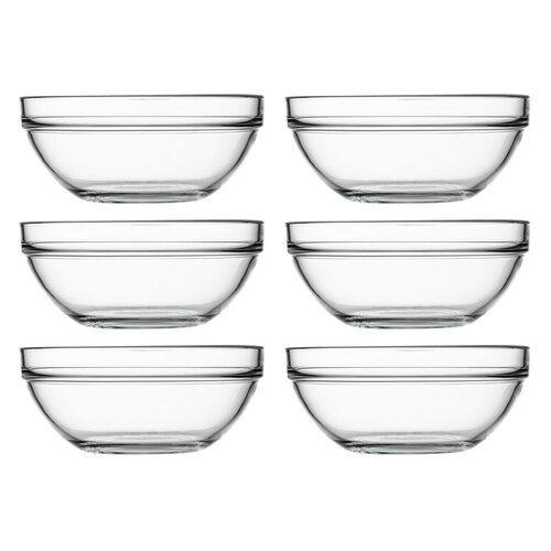 6PK Pasabahce Chefs 20cm Glass Bowl Round Tempered - Clear