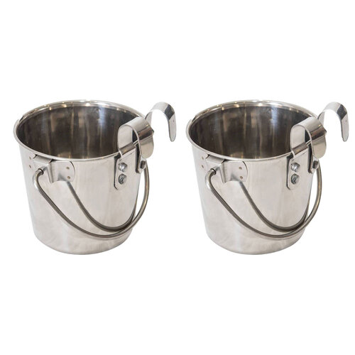 2PK Superior Pet Essentials Flat Sided Bucket with Riveted Hooks 946ml