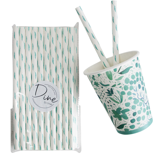 24PK 20pc LVD Paper Straw Vine Blossom Floral Drinkware 20cm