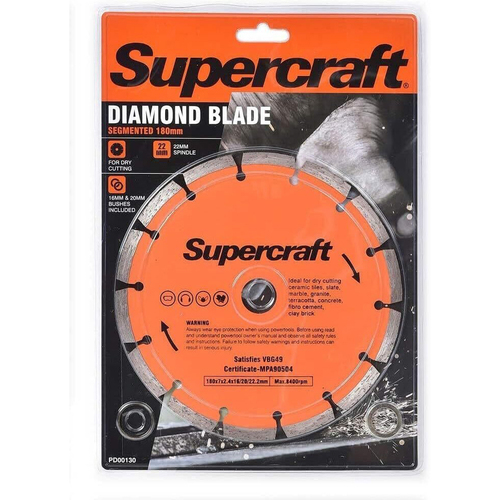 Supercraft Dry Cutting 180mm Diamond Blade Segmented Rim For 22mm Spindle