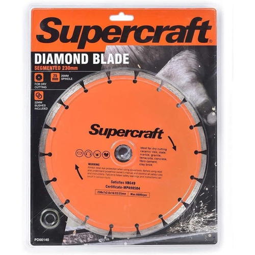 Supercraft Dry Cutting 230mm Diamond Blade Segmented Rim For 25mm Spindle