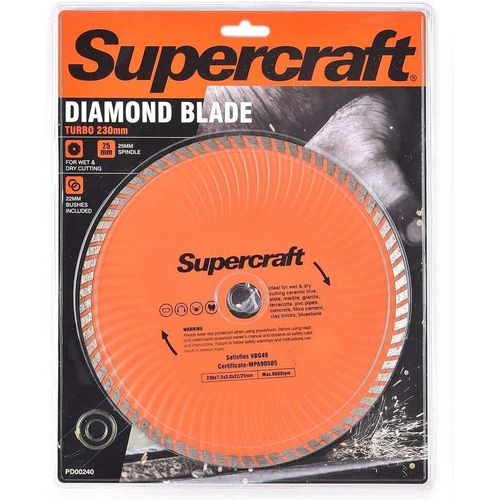 Supercraft Wet/Dry Cutting 230mm Diamond Blade Turbo For 25mm Spindle