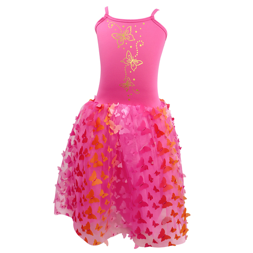 Pink Poppy Butterfly Hot Pink & Gold Multi-Layered Dress Size 3-4y