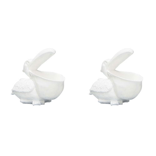 2PK White Moose Resin Pelican Bowl Home/Kitchen Decor - White