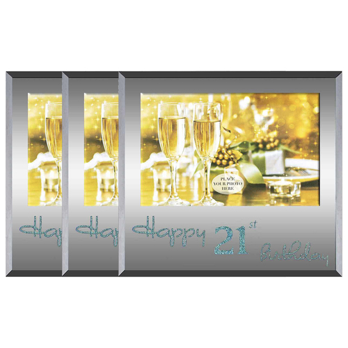 3x Happy 21St Blue Text 6x4 Inch Keepsake Novelty Photo Frame