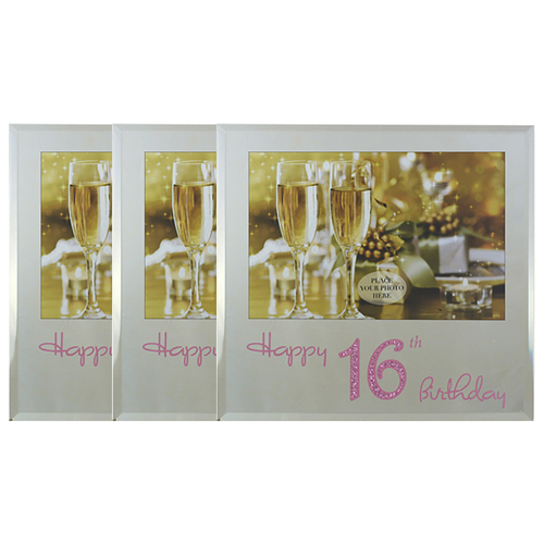 3x Happy 16th Pink Text 6x4 Inch Keepsake Novelty Photo Frame