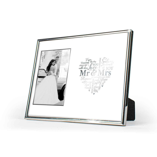 Mr & Mrs Free-Standing 6x4'' Photo Frame Rectangle Silver Edged