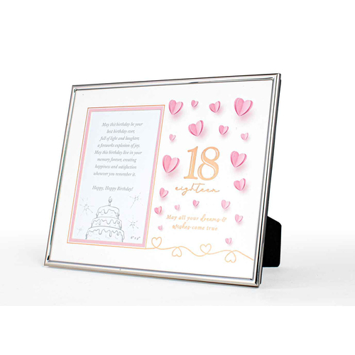 18th Paper Hearts Free-Standing 6x4'' Photo Frame Rectangle Silver Edged