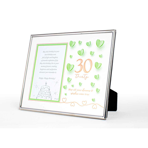 30th Paper Hearts Free-Standing 6x4'' Photo Frame Rectangle Silver Edged