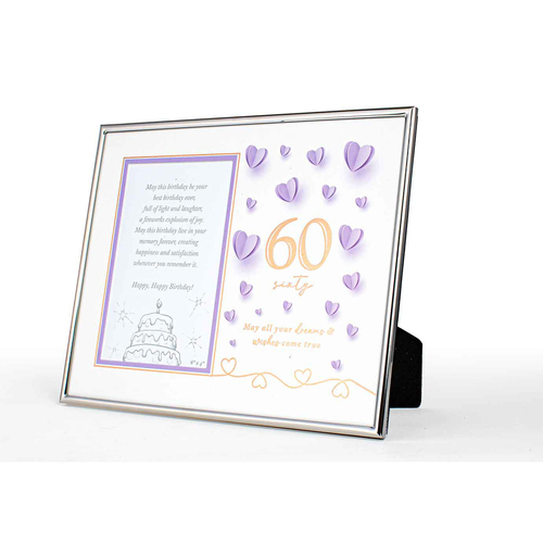 60th Paper Hearts Free-Standing 6x4'' Photo Frame Rectangle Silver Edged