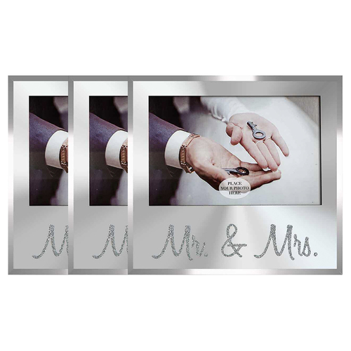 3x Mr & Mrs Silver Text 6x4 Inch Keepsake Novelty Photo Frame