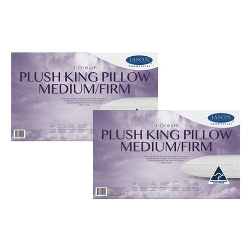 2PK Jason Commercial J-Dream Plush King Medium/Firm Gusseted Pillow 50x90cm