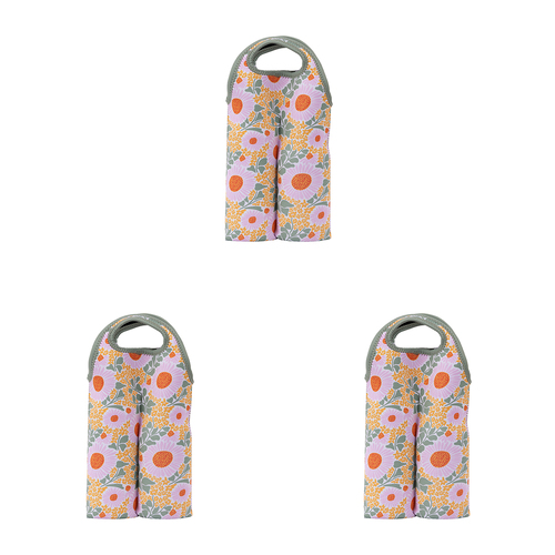 3PK Splosh Picnic Spring Floral Wine Cooler Insulated Bag 23x37cm