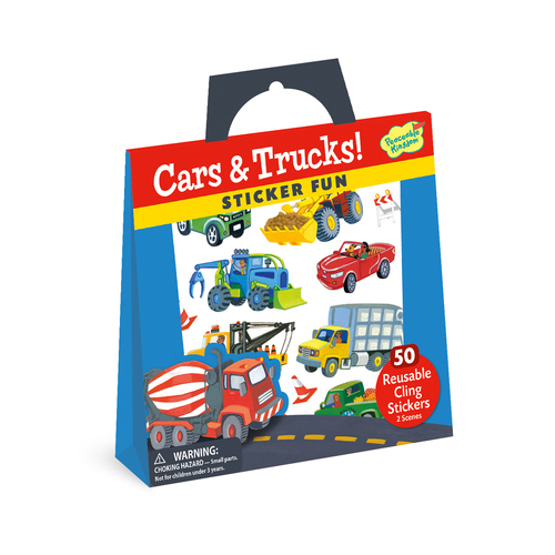 Peaceable Kingdom Kids Reusable Sticker Cars & Trucks Scene w/ Tote 3y+