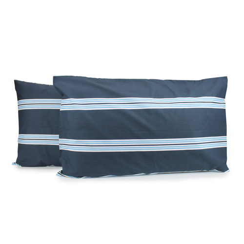 2PK Jason Commercial Hudson Stripe Pillow Case 48x73cm Navy Spring Blue Stripe