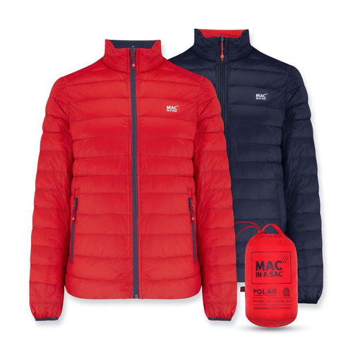 Mac In A Sac Adult Mens Polar Reversible Down Jacket - Red/Navy - M