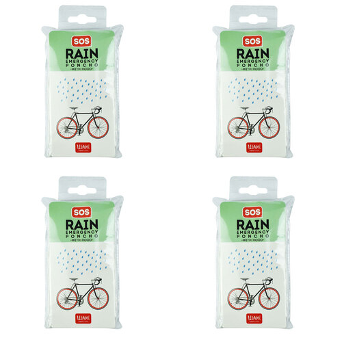 4PK Legami SOS Emergency Disposable Rain Poncho w/ Hood