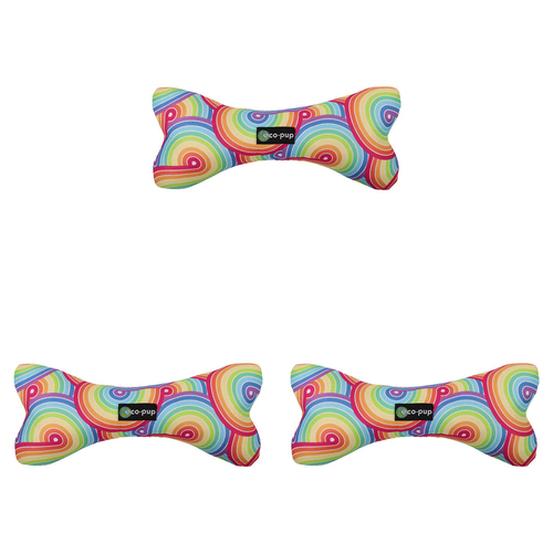 3PK Eco-Pup Dog Soft Play Chew Toy Bone Rainbow Pattern