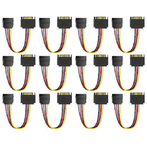 12PK Cruxtec SATA Power Extender Cable 15pin Male to Female 20cm Black