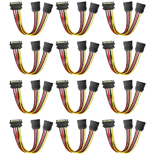 12PK Cruxtec SATA Power Splitter Cable 15pin Male to 2x Female 20cm Black