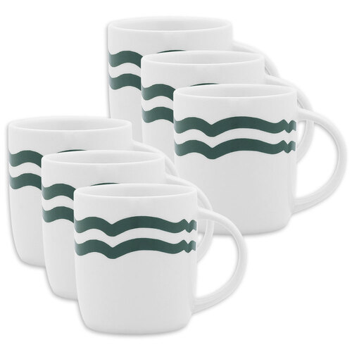 6PK Porto La Mer 11.5cm/300ml Porcelain Mug Round w/ Handle - Emerald