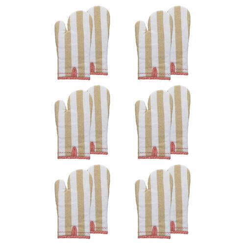 6x 2pc Porto Night Before Polycotton Oven Mitts Set 32x15.5cm Almond