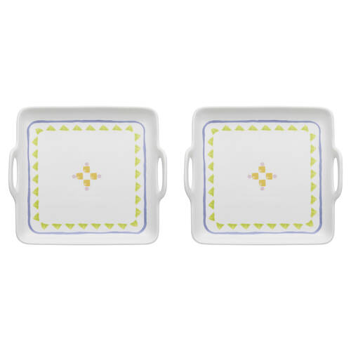 2PK Porto Fiesta Square Serving Tray w/ Handle 36.5cm White