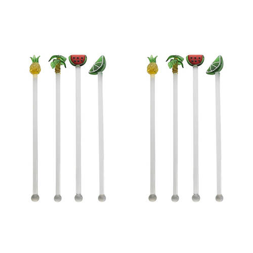 2x 4pc Porto Fiesta Glass Swizzle Stick Reusable Drink Stirrer 19cm