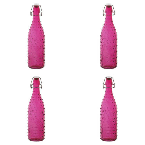 4PK Porto Pop Soda Lime Glass Bottle 30.5cm/900ml - Dot Fushia