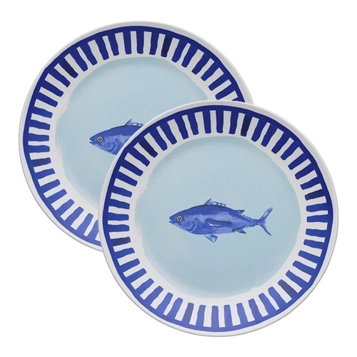 2PK Porto Riviera 30cm Round Porcelain Food Platter Fish