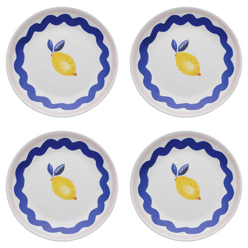 4PK Porto Riviera Porcelain Round Platter Kitchen Serveware 30cm Lemon