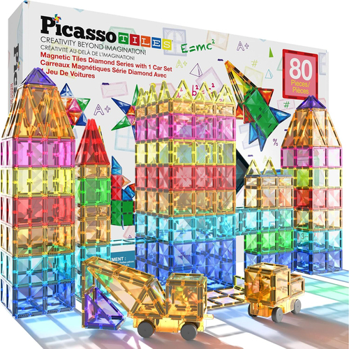 80pc Picasso Tiles Magnetic Kids Building Block Set w/ Car Base 3y+