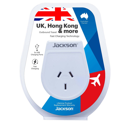 Jackson Outbound Slim Travel Adapter AUS/NZ to UK/HK  - White