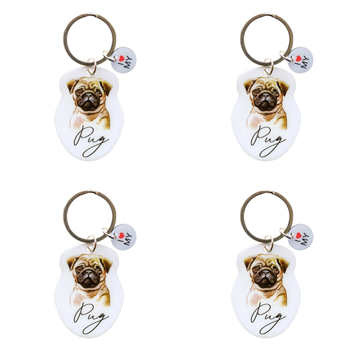 4PK Splosh Pet Pug Keyring/Keychain Hanging Accessory 4x8.5cm