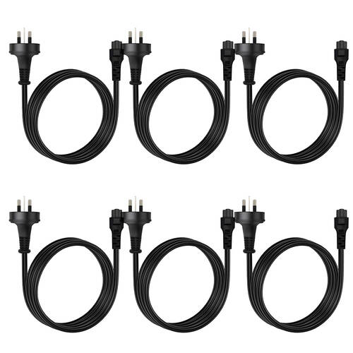 6PK Cruxtec PTM-75-1MBK 3-Pin AU Male to Female IEC-C5 Power Cable 1m Black