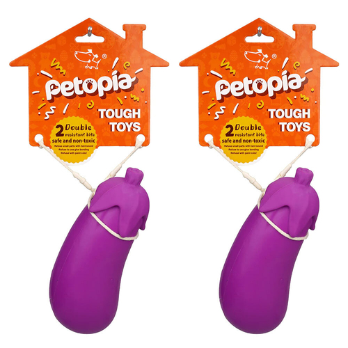 2PK Petopia Ultra Tough 12cm Rubber Stuffed Eggplant Dog Toy Small - Violet