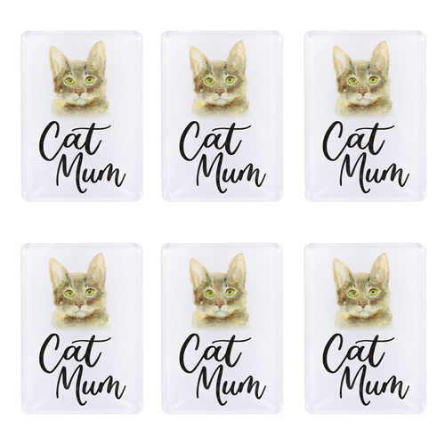 6PK Splosh Pet Lovers Cat Mum 7cm Acrylic Magnet Fridge Decor - White