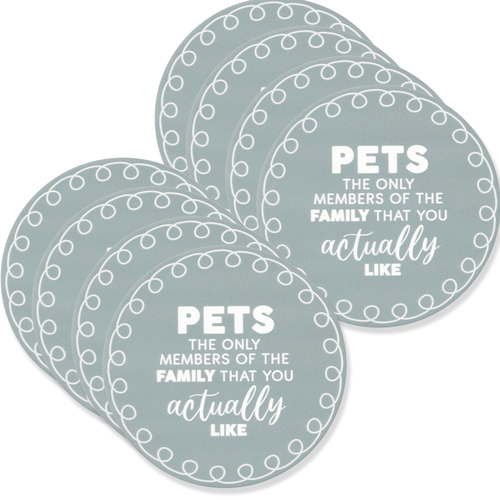 8PK Splosh Pet Lovers Family Round Ceramic Coaster 10.5cm