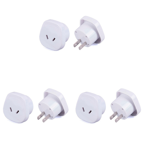 3PK Laser Compact International Travel Adaptor AU/NZ to US/China/JP - White