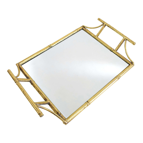 LVD Rectangle Metal/Mirror 40cm Tray Organiser Home Decor - Gold